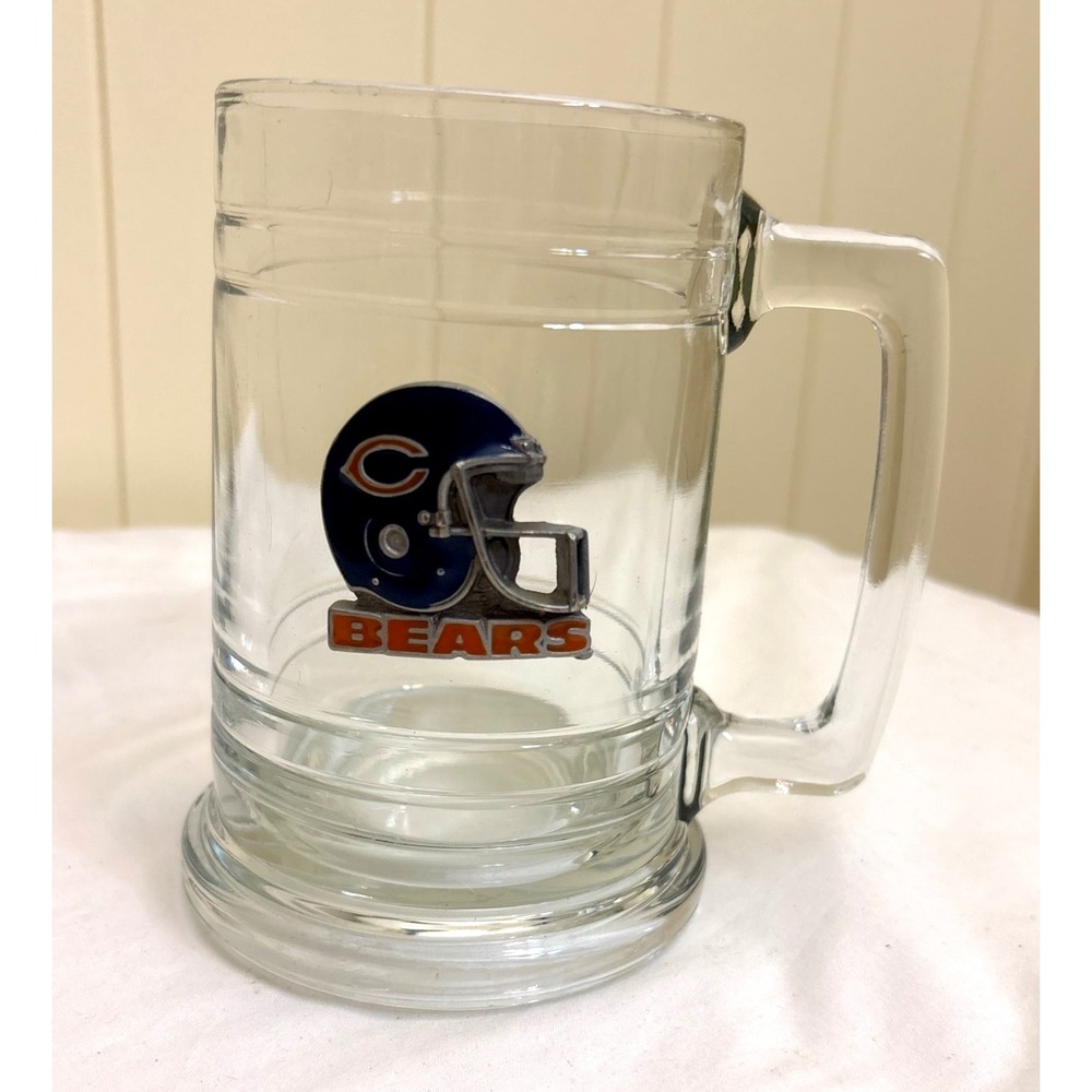 Chicago Bears NFL Glass Beer Mug Pewter Helmet Logo Tankard Clear Stein